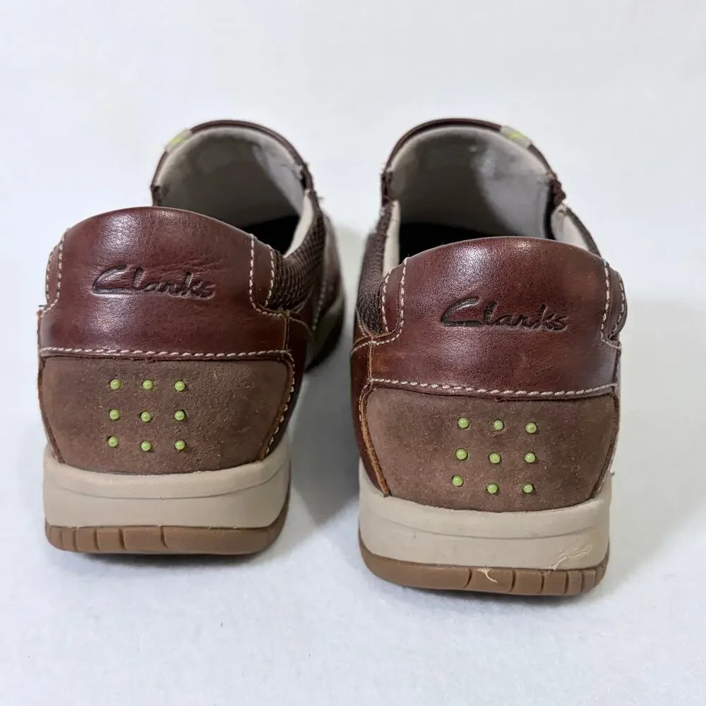 Clarks Slip On Sneakers Mens 10 Wide Brown Leather Loafers Dress Shoes Comfort